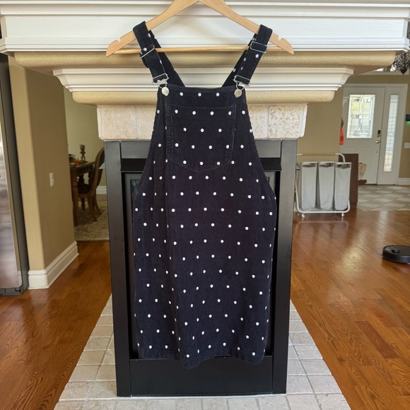 TopShop Navy Polka Dot Corduroy Overall Dress Jumper Size 6 - Picture 2 of 6